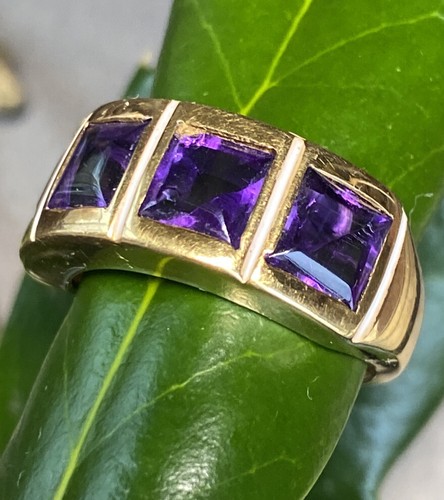 Vintage Amethyst Band Ring Estate Fine Jewelry Pre-Owned 18K Gold Enamel Size 8 - Picture 3 of 24