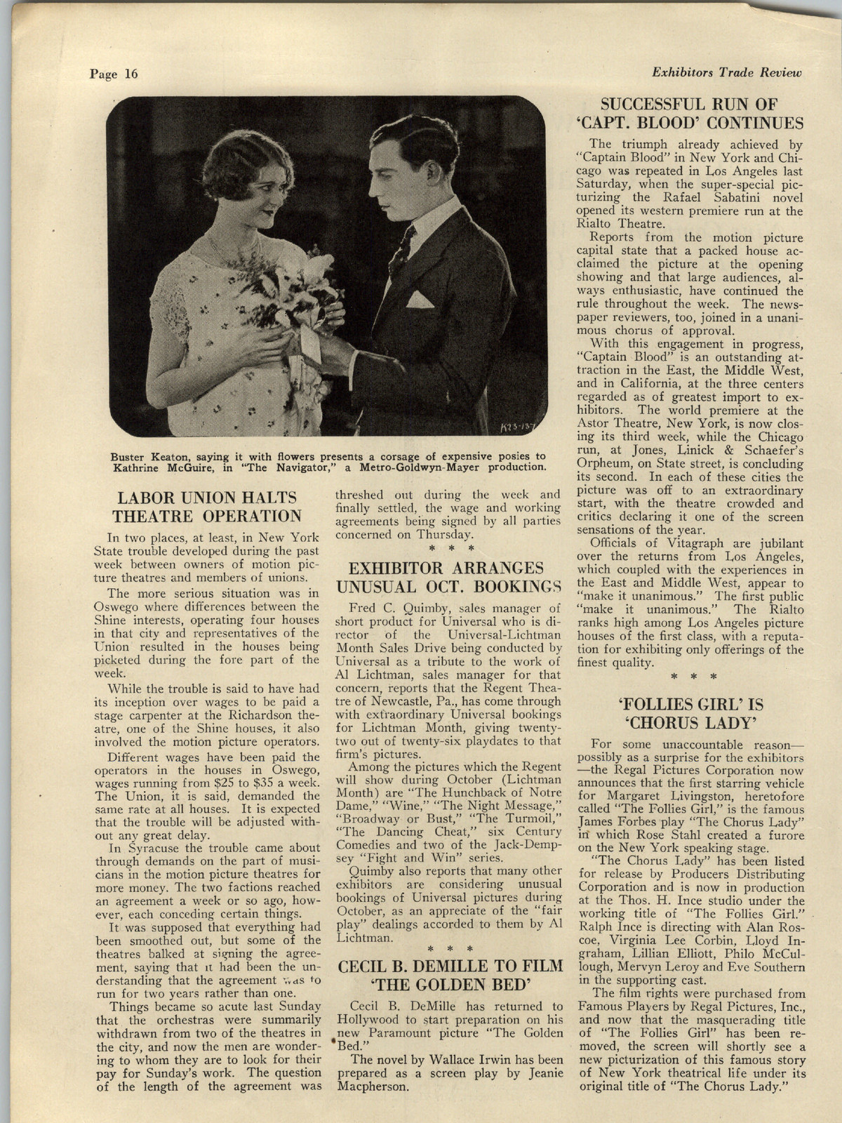 1924 PAPER AD Movie Article Louis B Mayer Metro Goldwyn Buster Keaton