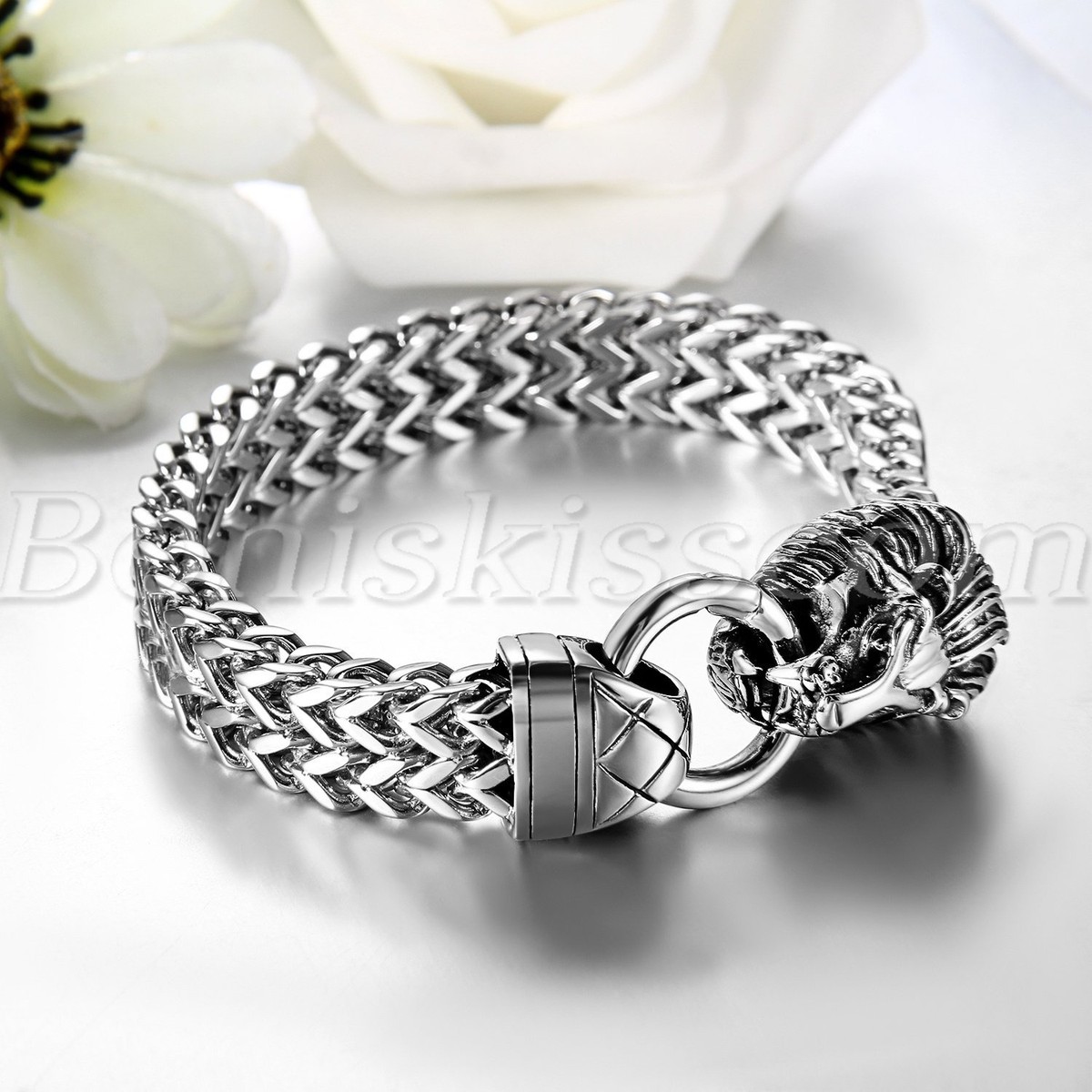 Vintage Lion Head Men's Silver Tone Heavy Stainless Steel
