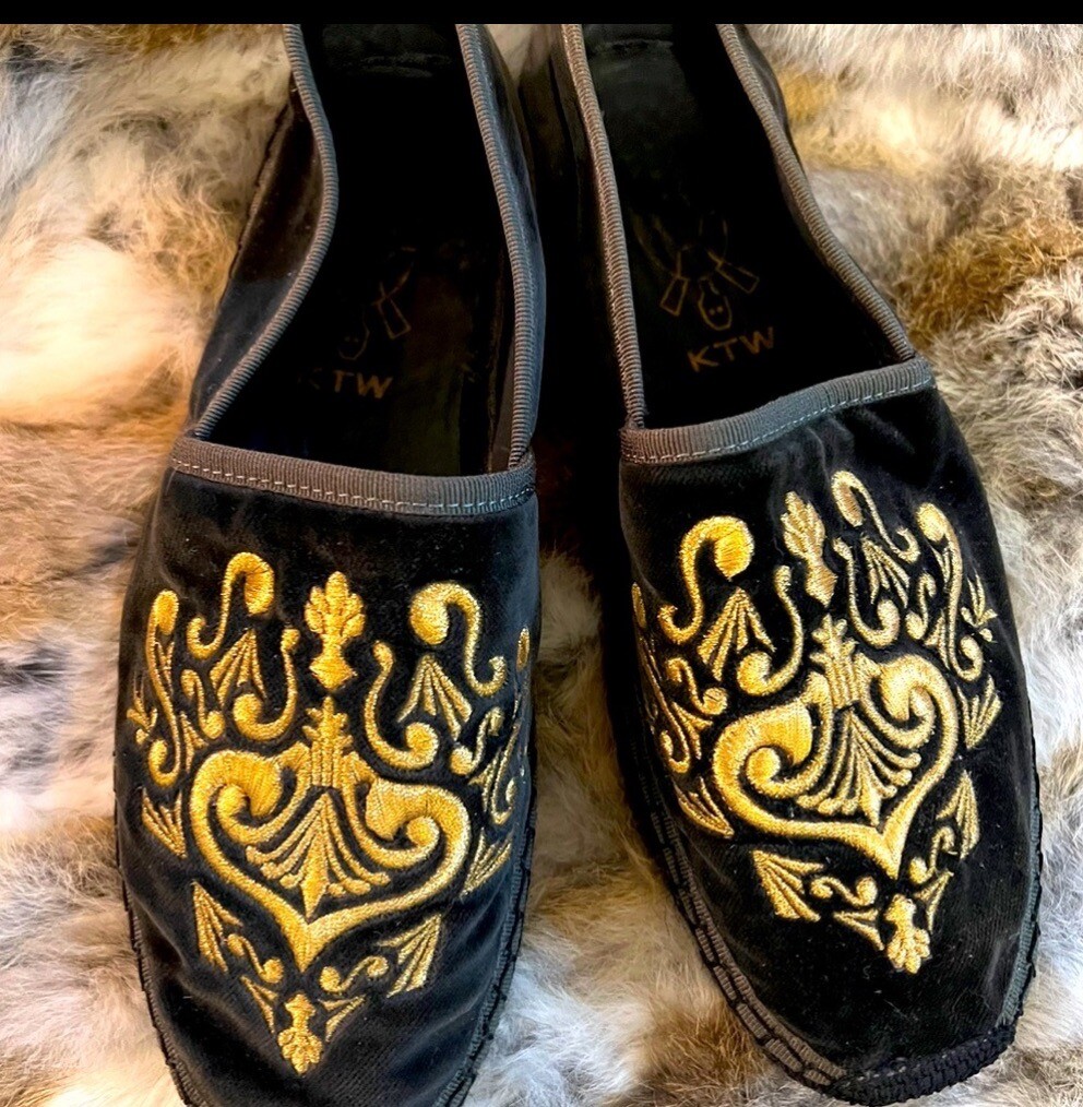 PANTOFOLA D’ORO Pantofole da fumo nuove senza etichette KTW stampa europea velluto taglia 42 scarpe US 10 5