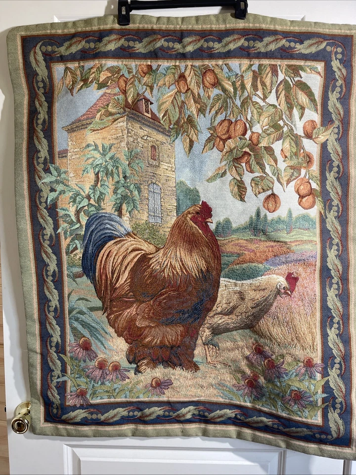 Tapiz con gallos de caña de lujo y gallina campo francés colgante de pared granja Foto 3 de 3