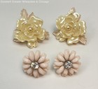 Vintage Faux Pearl Rhinestone Mixed Variety Flower Earring Lot, 34.7g — photo 4