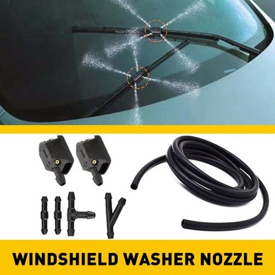2X Universal Windshield Washer Nozzle Wiper Water Spray Jet & 2m Hose X1 Kit US