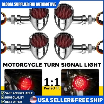 4PCS LED Turn Signal Lights Front Rear Blinker Indicator Light Red Chrome 12V