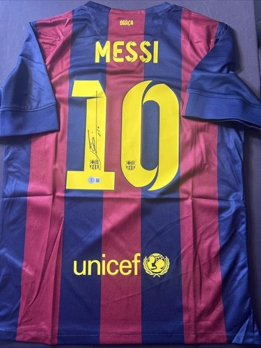 Lionel Messi Signed Autograph AUTO UNICEF NIKE Soccer Jersey Beckett BAS COA L01