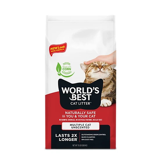 World's Best Cat Litter Unscented Clumping Corn Cat Litter, 