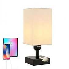 Touch Table Lamp with USB A C Charger Ports, 3-Way Dimmable Nightstand Lamps ...