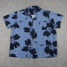 Milano Bay Shirt Mens XL Blue Navy Hawaiian Aloha Camp Button Front Floral Print