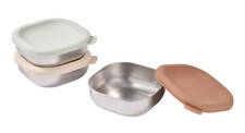 BEABA Microwave Safe Stainless Steel Baby Bowls with Lid, Set of 3, Nautral
