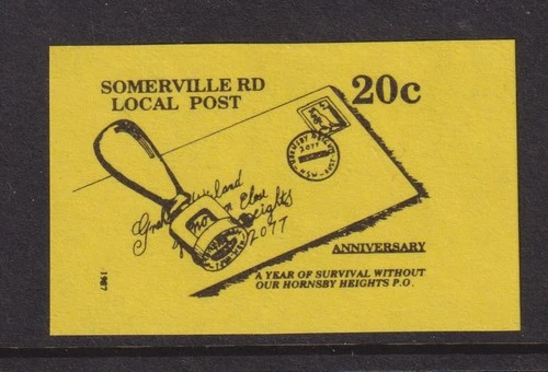 NSW 1987 20c SOMERVILLE ROAD LOCAL POST-1st issue- imperf Cinderella MNG