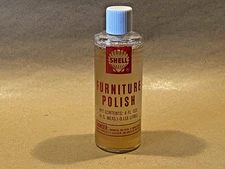 VINTAGE SHELL OIL COMPANY NOS FULL FURNITURE POLISH 4OZ GLASS BOTTLE COLLECTIBLE