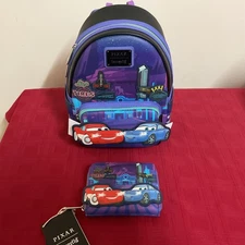 LOUNGEFLY DISNEY CARS LIGHTNING MCQUEEN & SALLY MINI BACKPACK & WALLET NWT 🚗
