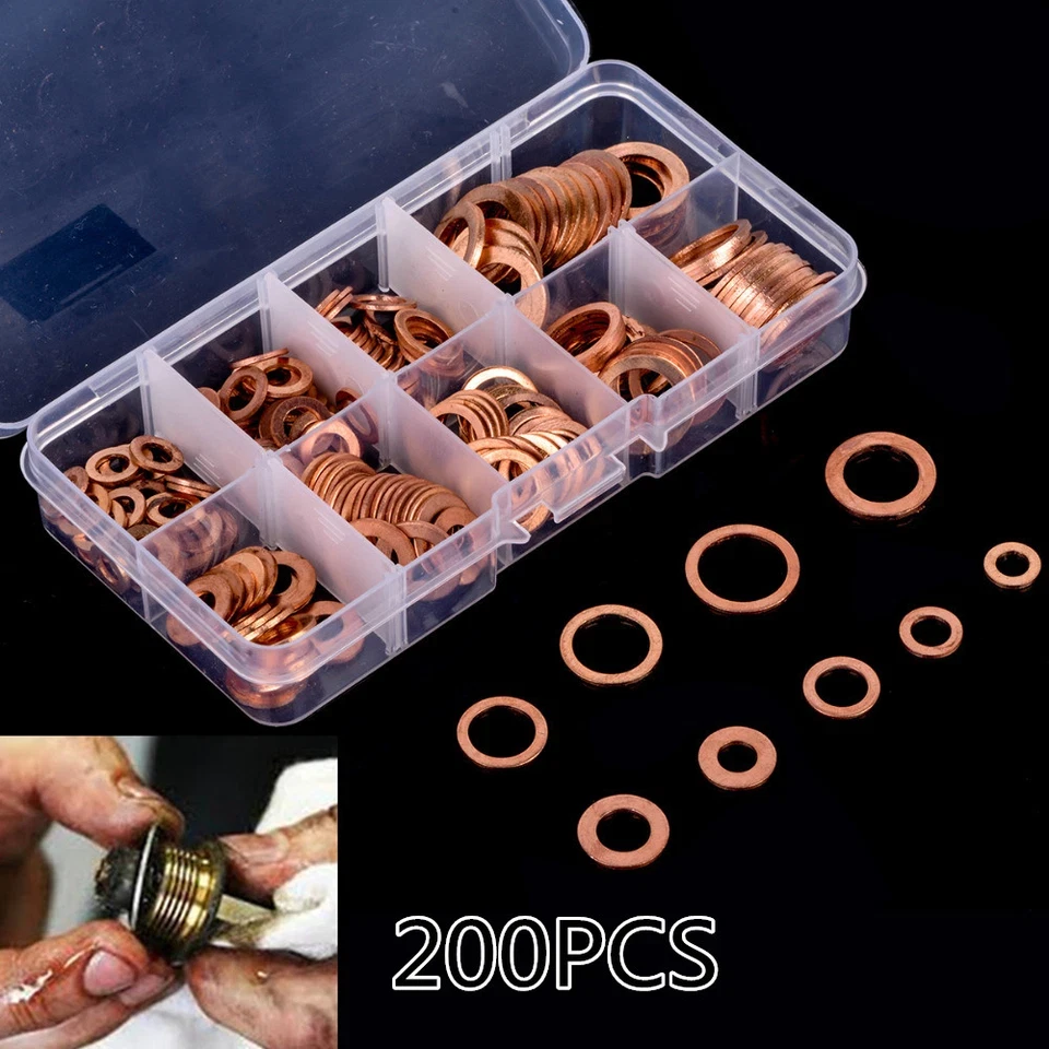 200pcs Engine Oil Drain Plug Copper Crush Washer Seal O-Ring Gasket 9 Sizes Box* - Image 3 of 3