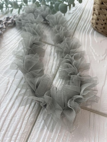 Frill Tulle Smartphone Shoulder Strap Green Gray Mint Wood Ring Silver Hardware - Photo 9 sur 12