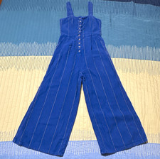 Billabong girl  s Blue Striped Wide-Leg Button-Front Smocked Jumpsuit XS