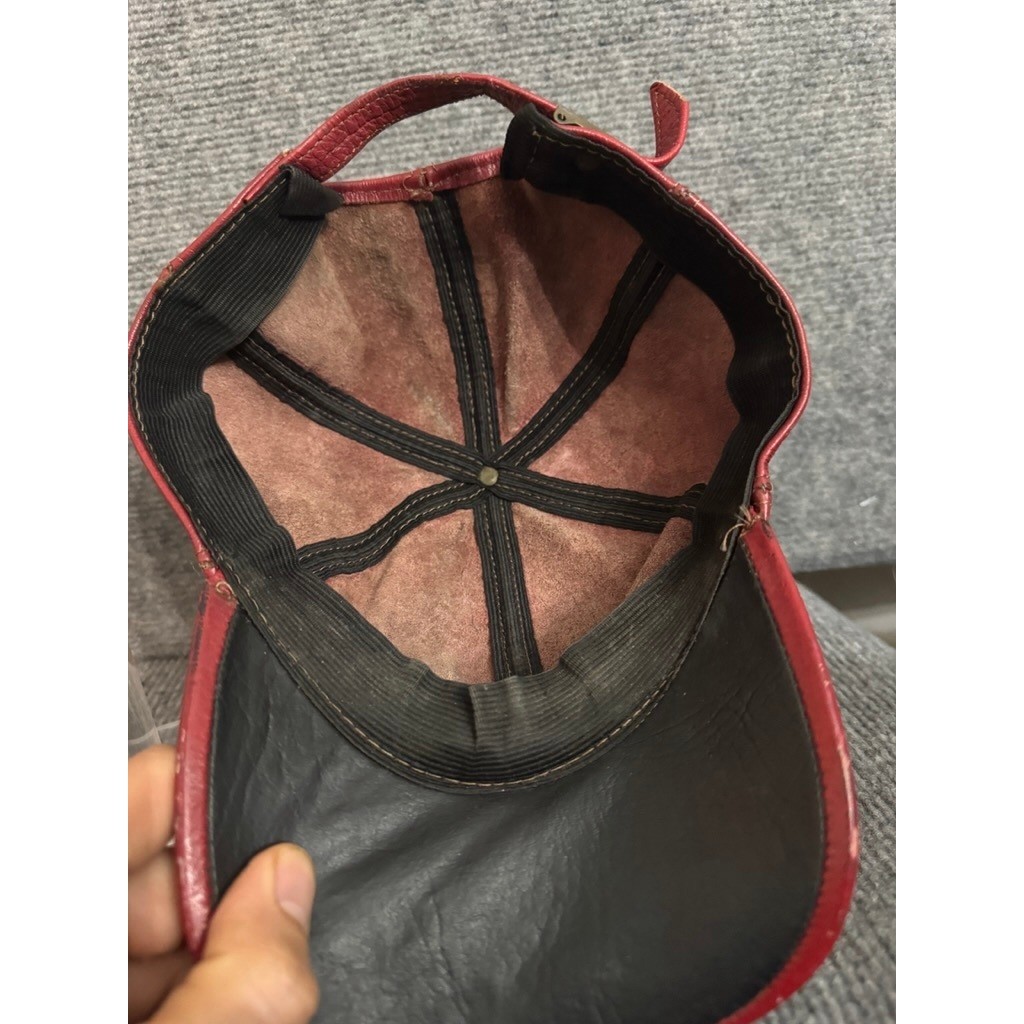 Red Leather Baseball Cap Hat Adjustable Strap Vin… - image 6