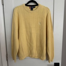 Vintage Chaps Cable Knit Sweater Mens Large Yellow Cotton Crewneck Pullover 90s