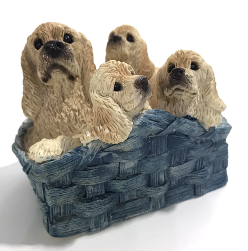 Vintage Stone Critters Basket of Blonde Cocker Spaniel Family - Picture 1 of 11