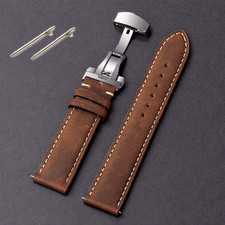 Genuine Calfskin Leather Watch Band 18mm 20mm 22mm Butterfly Buckle Strap