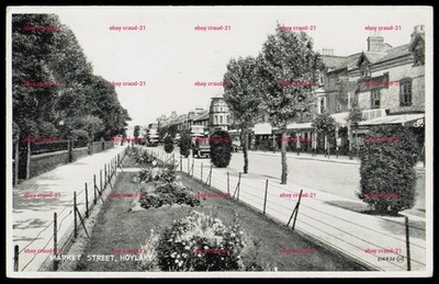 Market Street Hoylake Wirral Baum gesäumte Einkaufsstraße Vintage Postkarte