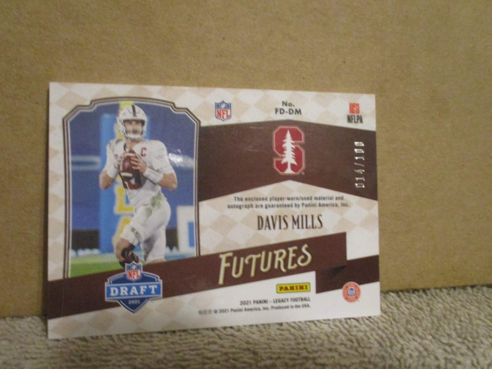 2021 PANINI LEGACY FUTURES DAVIS MILLS #FD-DM RC ROOKIE DUAL PATCH AUTO 14/100 view 14