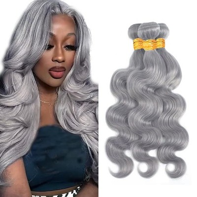 Cklikeb Human Hair Bundles Grey Color Body Wave Bundles Human Hair Unprocessed