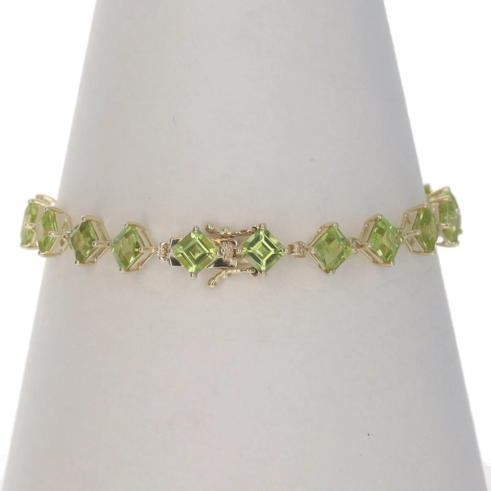 Brazalete de eslabones de tenis de peridoto de oro amarillo de 7 1/4" - 10 k cuadrado 13,00 ctw Foto 4 de 4