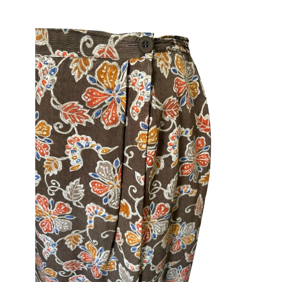 Falda Envolvente Floral Marrón 100% Seda Rena Rowan Años 90 De Colección 18 W Otoño Carrera Clásica Foto 2 de 4