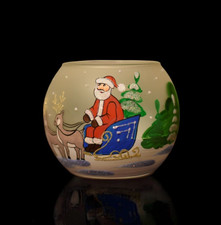 Santa candle holders Pair of Red Glass Santa Claus Hurricane Candle Holders — listing 6