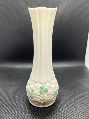 Vintage Belleek Pottery Shamrock Porcelain Small Flower Bud Vase Ireland