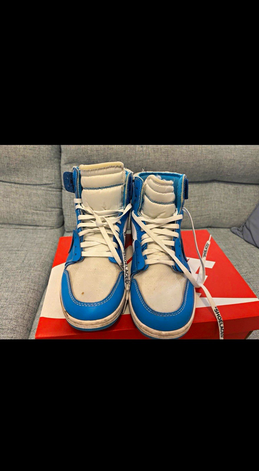 Nike Air Jordan 1 high off White unc blau 45,5