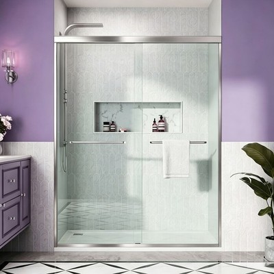 Brushed Nickel Sliding Shower Door 60''x 72''Easy To Install Walk In Shower Door