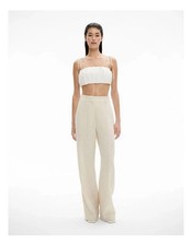 Witchery Linen Pants Women AU 16 Stone Natural Wide Leg High Rise BNWT