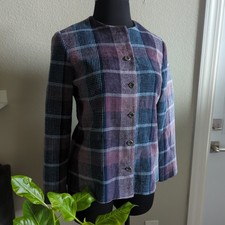 Alfred Dunner Purple Blue Color Block Vintage Women's Jacket Blazer Size 10