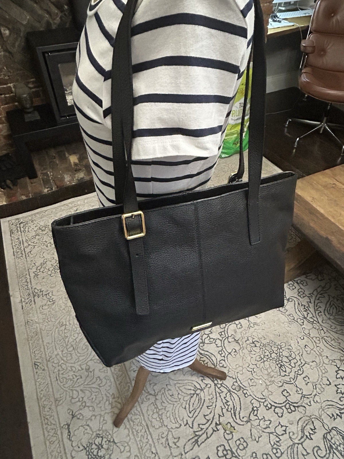 Biba Black Pebbled Leather Tote Shoulder Bag Zip Closure Gold Hardware Large image 4