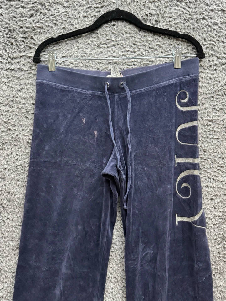 JUICY COUTURE брюки женский маленький темно-синий велюр расклешенный активный трек лаунж логотип - Изображение 3 из 4