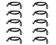 10 Pack Lot - 3 Pin XLR Extension Microphone Mic Cable Male Female M/F 6 ft foot