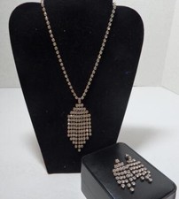 Long Rhinestone Dangle Necklace with Matching Earrings Night time Fun
