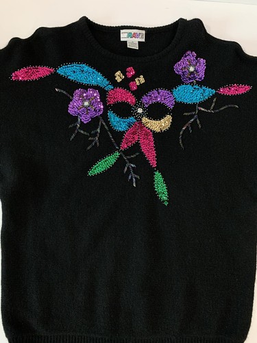 Suéter Vintage Rave Lana de Cordero Mezcla Angora Negro Lentejuelas Talla M 80 - Imagen 3 de 8