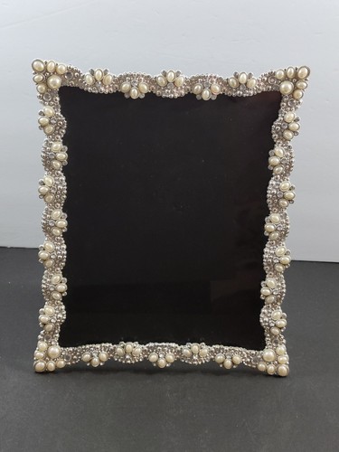 Pearls & Crystals 8"x10" Photo Frame Silvertone Metal w/Kickstand - Picture 3 of 9