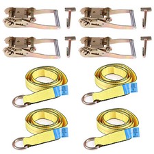 4-set Lasso Wheel Lift Straps Ratchet J Finger Hook Tow Towing Tie Down