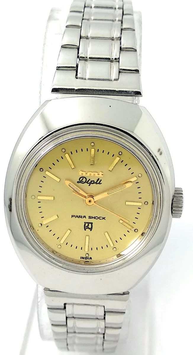 HMT Dipti Golden Dial Mechanical Watch 17J Vintage Collectible Hand Wound Ladies