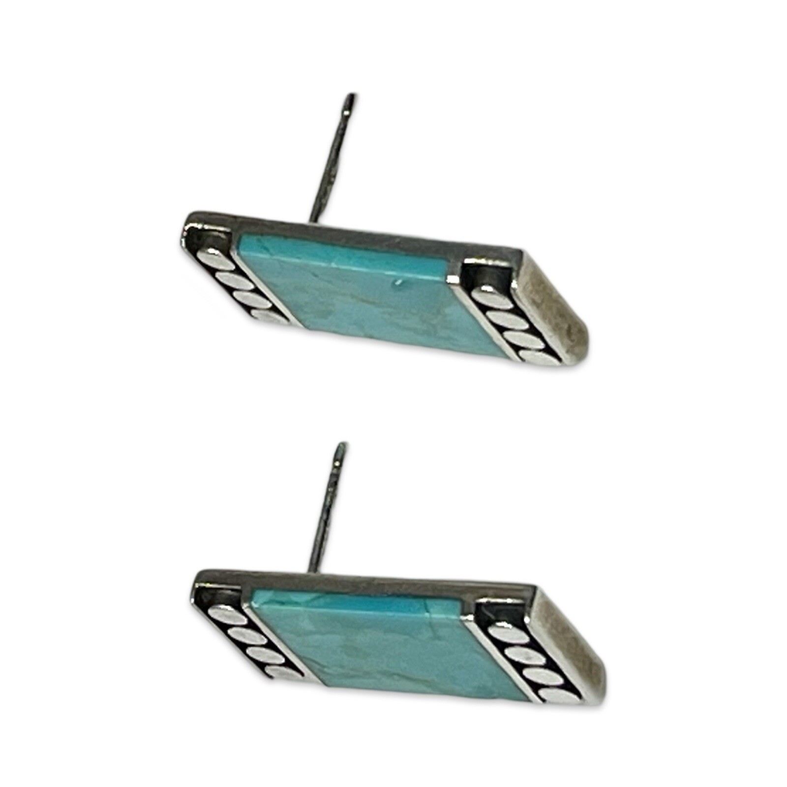 Vintage Sterling Silver Rectangular Turquoise Stu… - image 8