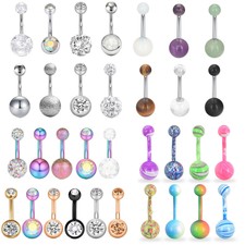 Surgical Steel Belly Button Ring Navel Curved Bars CZ/Opal Piercing Jewelry 14G