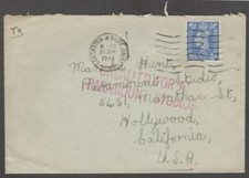 GB 1947 cover to Marsha Hunt with red UNCALLED FOR AT PARAMONT STUDIOS