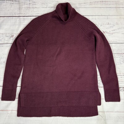 Caslon Burgundy Knit Sweater Women's Turtleneck Side Slit Long