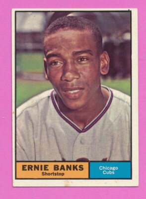 VG+ ERNIE BANKS HOF 1961 TOPPS #350 UNCREASED EDGE STAINS VINTAGE MLB TPHLC-5034