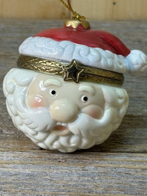 Jolly Santa Clause Porcelain Hinged Trinket Box Christmas Ornament