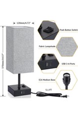 2 USB Bedside Table Lamps: Elegant Gray Nightstand Lights