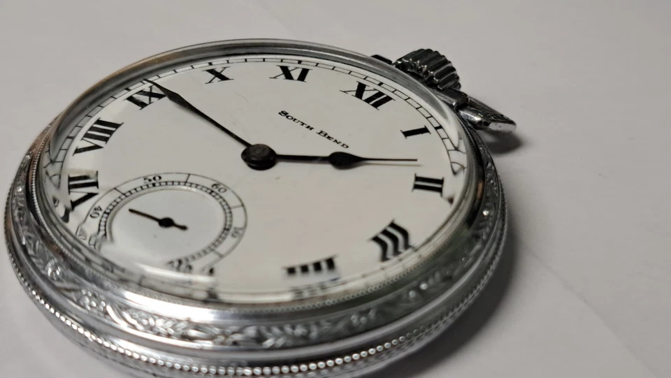 Reloj Bolsillo Vintage Antiguo South Bend 15 Joyas Estuche Plateado Grado 16S Foto 3 de 4